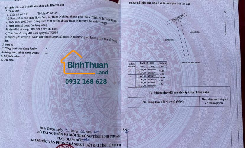 BÁN 1 SÀO ĐẤT MẶT TIỀN ĐƯỜNG NHỰA GẦN KHU DU LỊCH QUỐC GIA MŨI NÉ