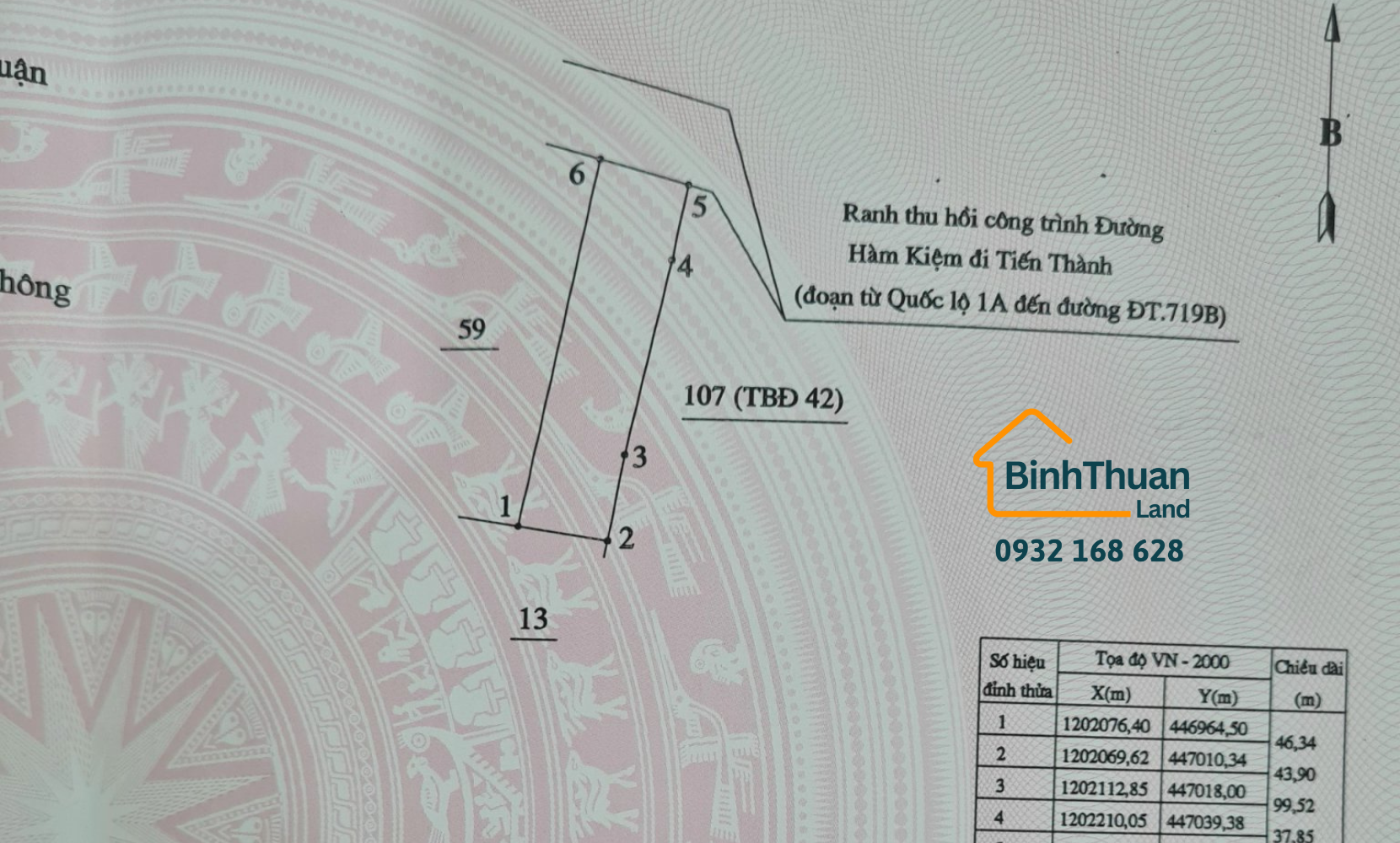 CHUYỂN NHƯỢNG 8450M2 ĐẤT MẶT TIỀN ĐƯỜNG HÀM KIỆM TIẾN THÀNH.