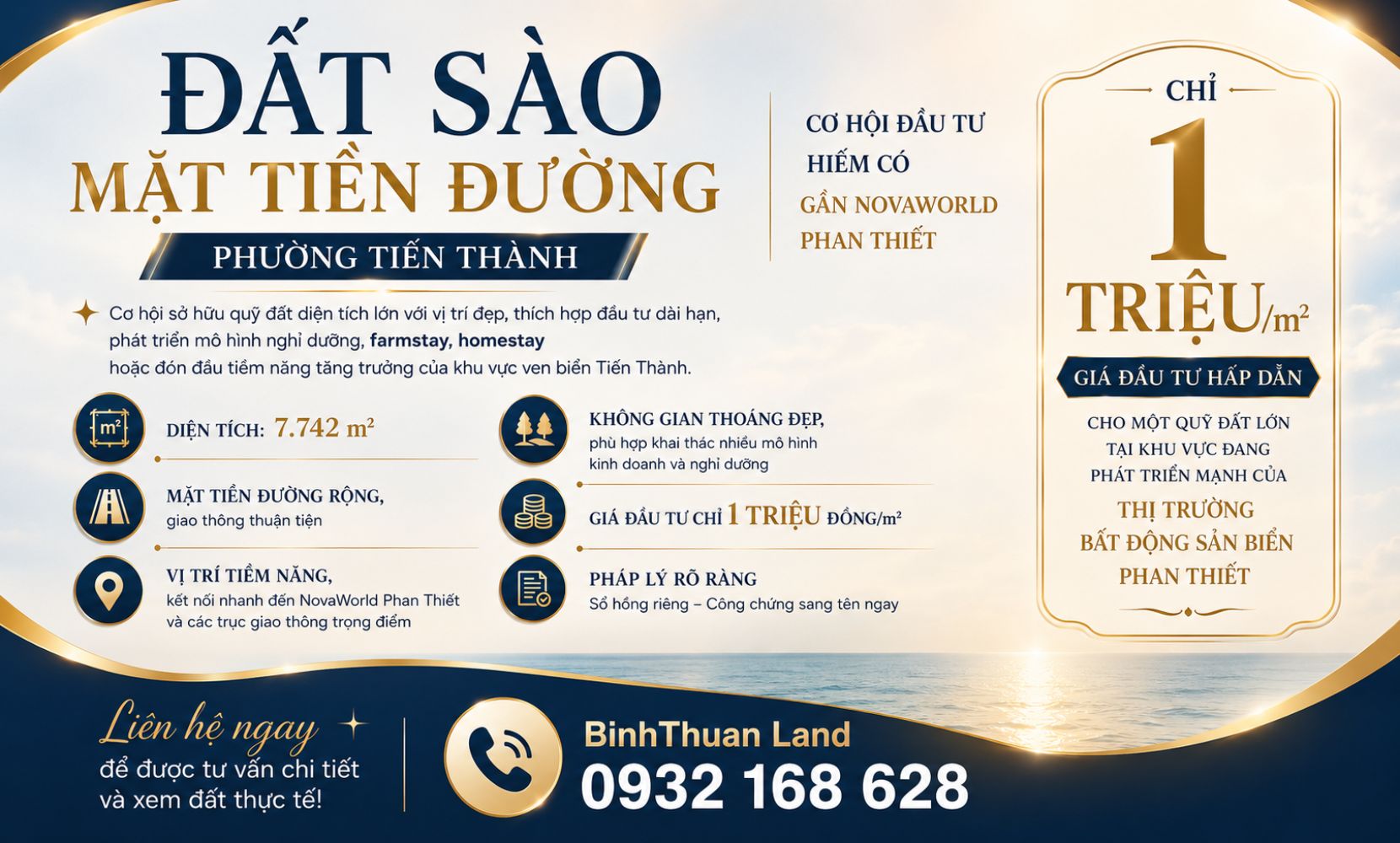 ✨ ĐẤT SÀO MẶT TIỀN ĐƯỜNG - PHƯỜNG TIẾN THÀNH - CHỈ 1 TRIỆU/M² - CƠ HỘI ĐẦU TƯ HIẾM CÓ GẦN NOVAWORLD PHAN THIẾT ✨